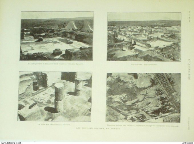 L'illustration 1896 n°2759 Tunisie Oudna fouilles Labririi Algérie Cherchell