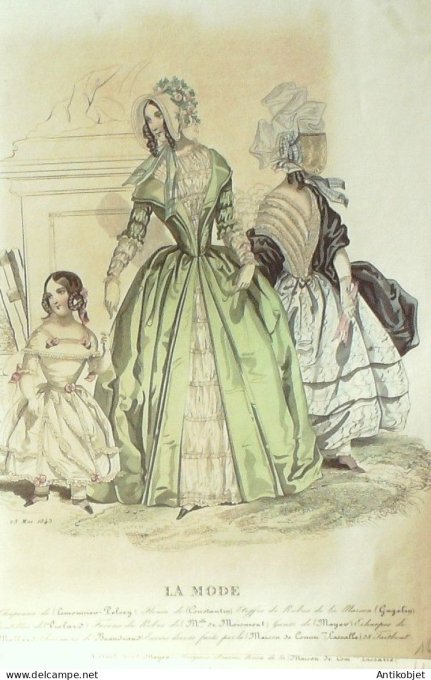 Gravure La mode 1843 # 10 (aquarelle old Fashion plate)