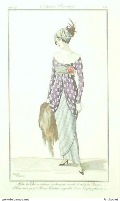 Gravure Costume Parisien 1912 # 24 Broders Roger (eau forte) Robe  velours