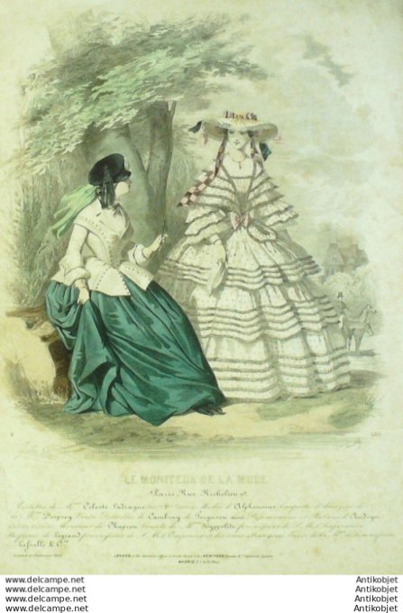 Gravure Mode Le Moniteur 1855 # 466 (Old Fashion plate)