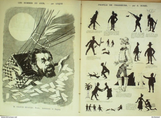 La Caricature 1884 #249 Festin de divorce Robida Chasseurs Sorel Clovis Hugues par Luque