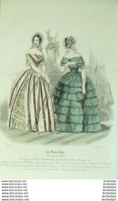Gravure Mode Le Bon Ton 1843 # 834 (aquarelle old fashion plate)
