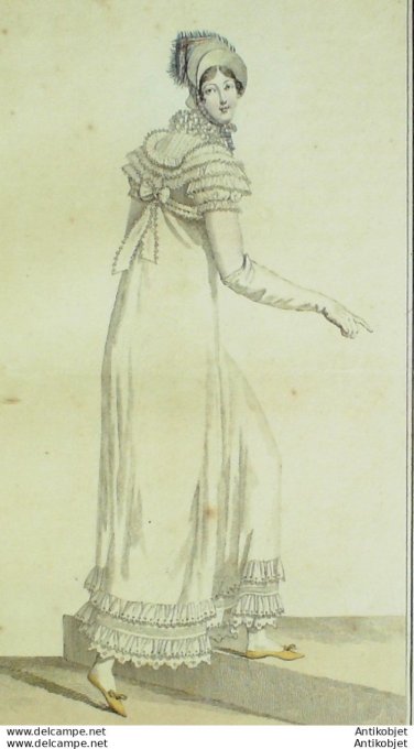 Gravure de mode Costume Parisien 1812 n°1235 Chapeau de paille d'Italie