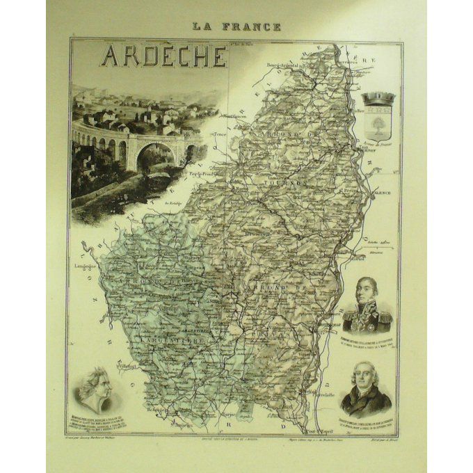 Carte ARDECHE (07) PRIVAS Graveur LECOQ WALTNER BARBIER 1868