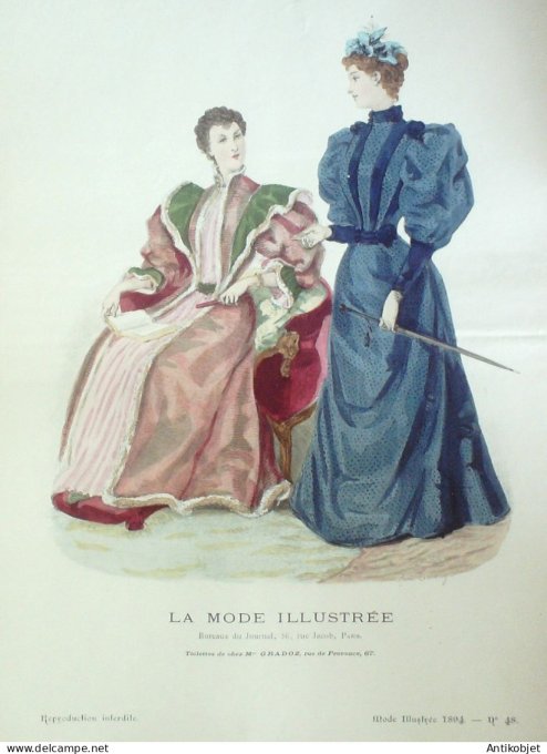 Gravure Mode illustree 1894 # 48 (Old Fashion plate) RARE
