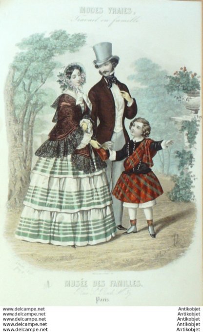 Gravure Mode Musee des familles 1852 #  1 (Old fashion plate)