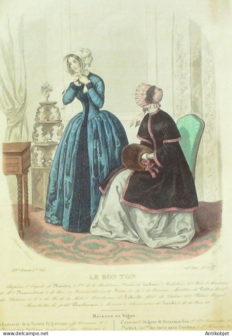 Gravure Mode Le Bon Ton 1847 14 # 17b (aquarelle old fashion plate)