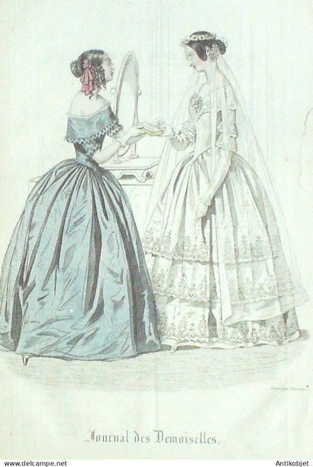 Gravure Mode J.Demoiselles 1842 #  1 (aquarelle Old Fashion plate)
