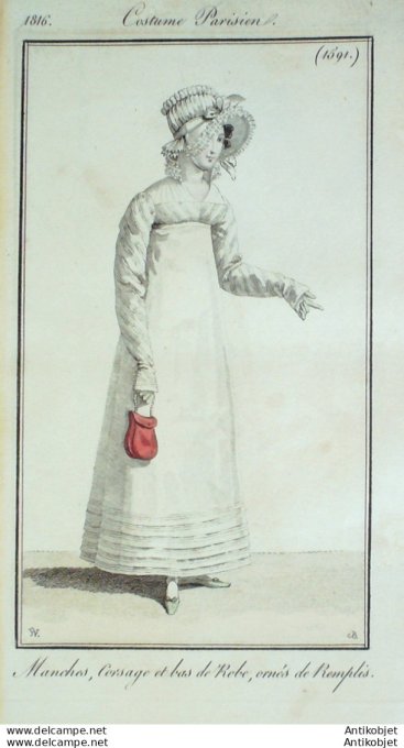 Costume Parisien 1816 # 1591 Robe ornés de remplis