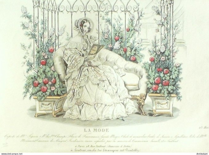Gravure La mode 1840 # 21 (aquarelle old Fashion plate)
