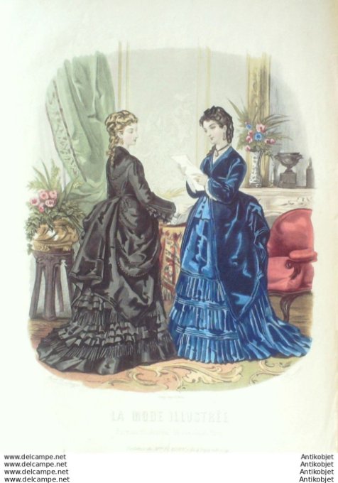 Gravure Mode illustree 1873 #  2 (Old Fashion plate)