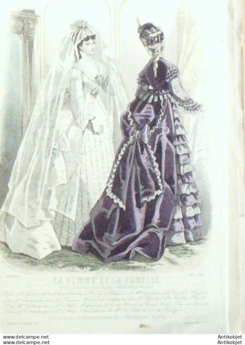 Gravure de mode La  Femme & La  Famille 1874 n°03 (Maison Depelchin) Mariée