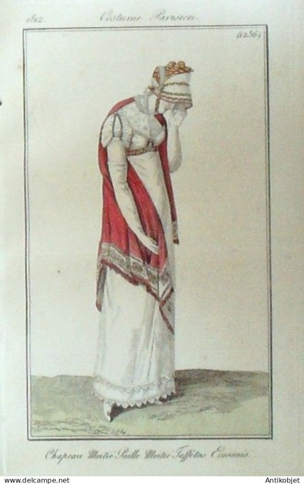 Costume Parisien 1812 # 1236 Chapeau moitié taffetas écossais