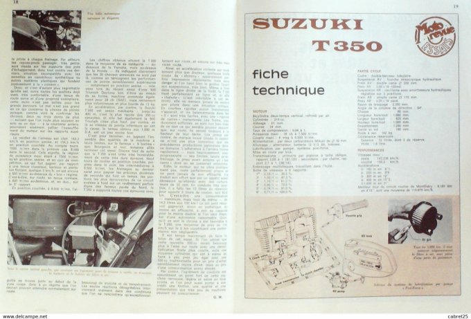 Moto Revue 1969 n° 1954 350 Enduro Kawasaki Salon de Tokyo Suzuki T350