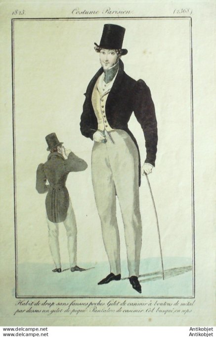 Gravure de mode Costume Parisien 1825 n°2368 Habit de drap homme