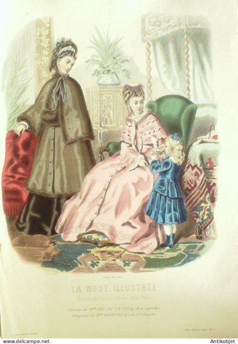 Gravure Mode illustree 1875 #  5 (Old Fashion plate)