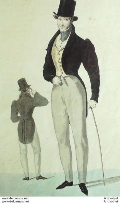 Gravure de mode Costume Parisien 1825 n°2368 Habit de drap homme