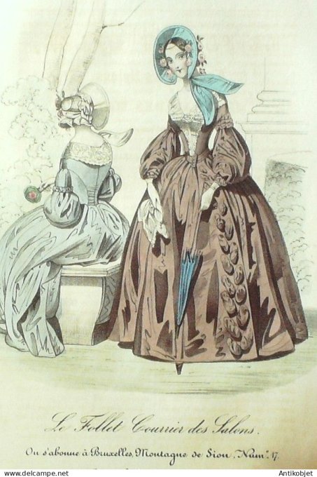 Gravure Mode Le Follet 1836 # 362 (aquarelle Old Fashion plate)