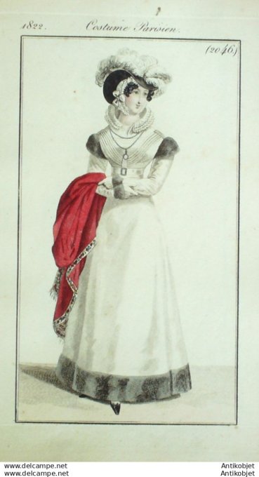 Gravure Mode Costume Parisien 1822 # 2046 (eau forte old Fashion plate