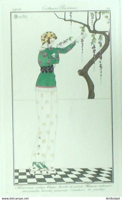 Gravure Costume Parisien 1912 # 20 Martin Charles (eau forte) Fourreau de Crêpe