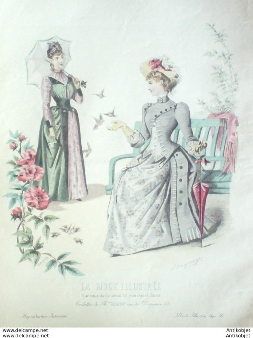 Gravure Mode illustree 1890 # 16 (Old Fashion plate) rare