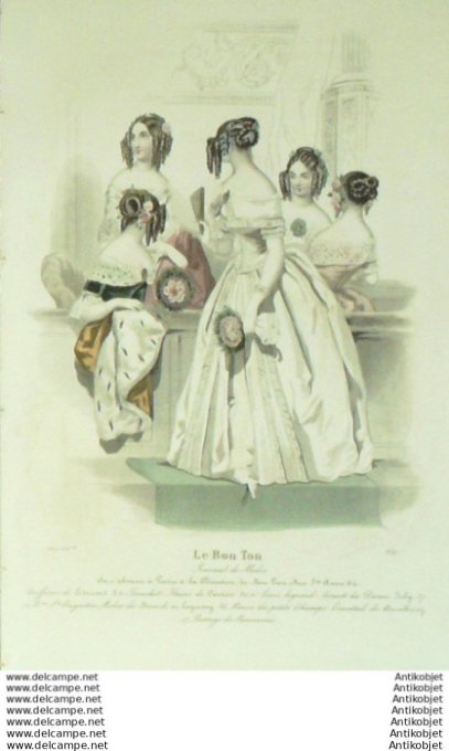 Gravure Mode Le Bon Ton 1843 # 839 (aquarelle old fashion plate)
