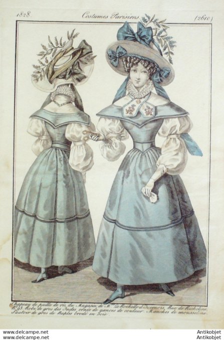 Costume Parisien 1828 # 2610 Robe gros des Indes  ornée de gances