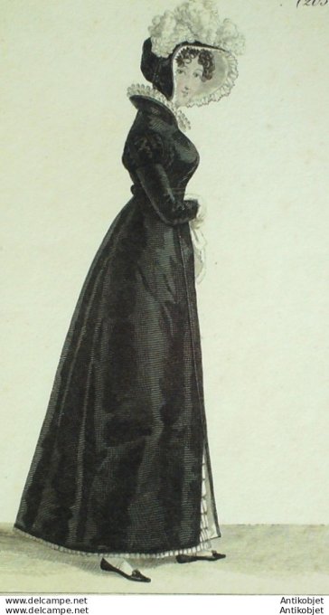 Gravure de mode Costume Parisien 1821 n°2036 Redingote velours et satin