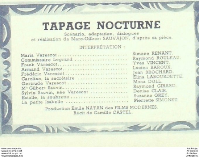 Tapage nocturne Simone Renant Raymond Rouleau Yves Vincent