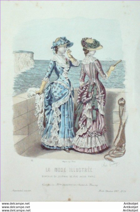 Gravure de mode La Mode illustrée 1882 n°33 (Maison Delaunay) Maritime