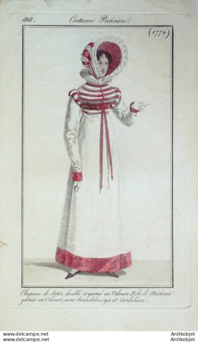 Costume Parisien 1818 # 1779 Robe de mérinos et brandebourgs