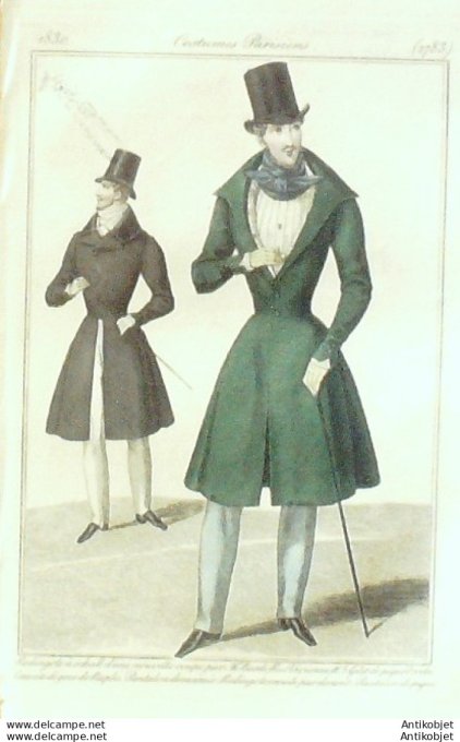 Costume Parisien 1830 # 2783 Redingote à schall gilet