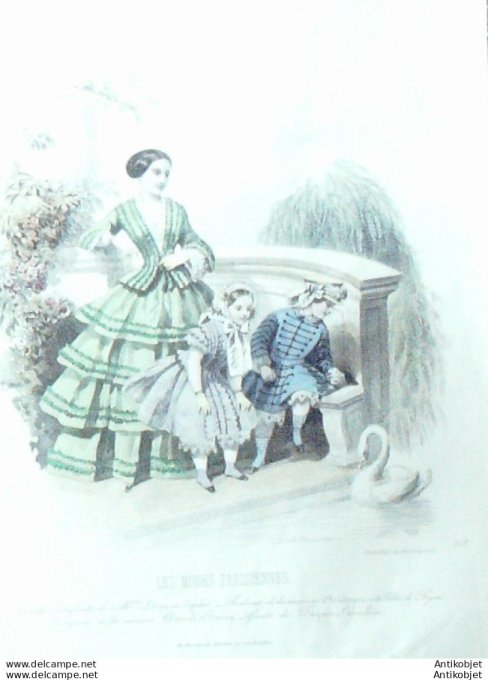 Gravure Les Modes Parisiennes 1850 # 601 Costumes enfants Maison Leroy