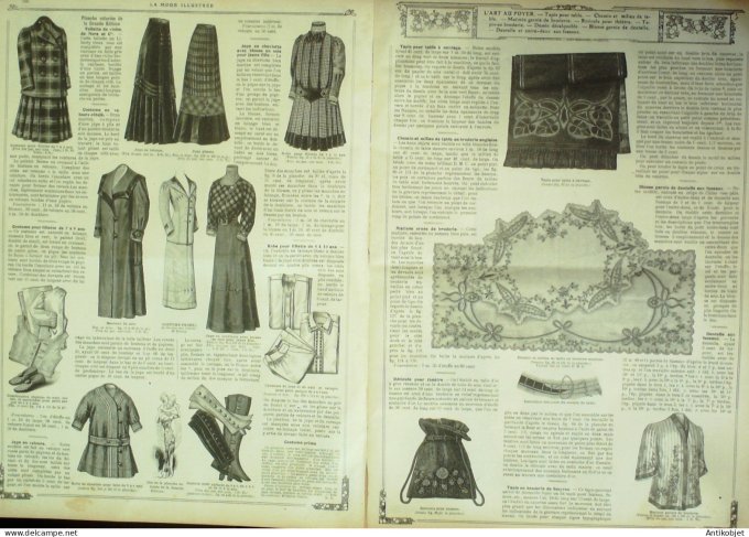 La Mode illustrée journal 1910 n° 45 Toilettes Costumes Passementerie