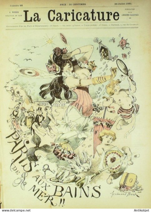 La Caricature 1881 #  82 Paris aux bains de mer Bach Jules Claretie Robida