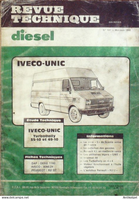 Revue Tech. Automobile 1988 n°151 Iveco-Unic Daf DKKE 1160 Peugeot XU D7