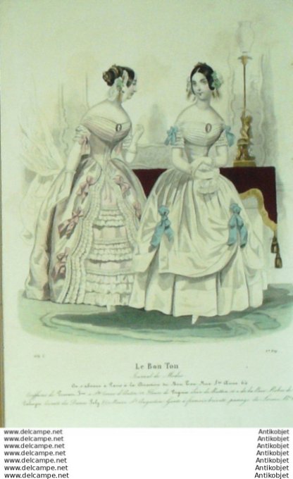 Gravure Mode Le Bon Ton 1843 # 829 (aquarelle old fashion plate)