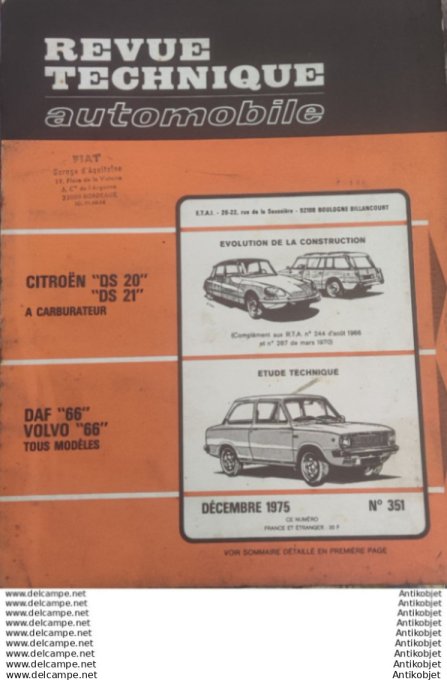 R.T Automobile Daf 66 Volvo 66 Citroën Ds 20 & 21   # 351