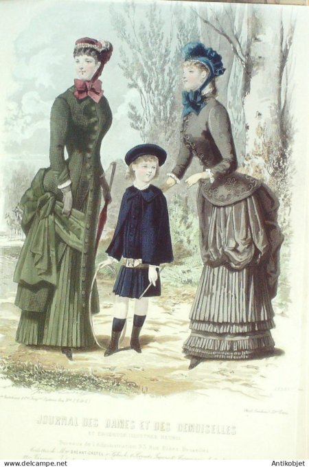 Gravure Mode J.Dames & Demoiselles 1877 # 1933 (Old Fashion plate)