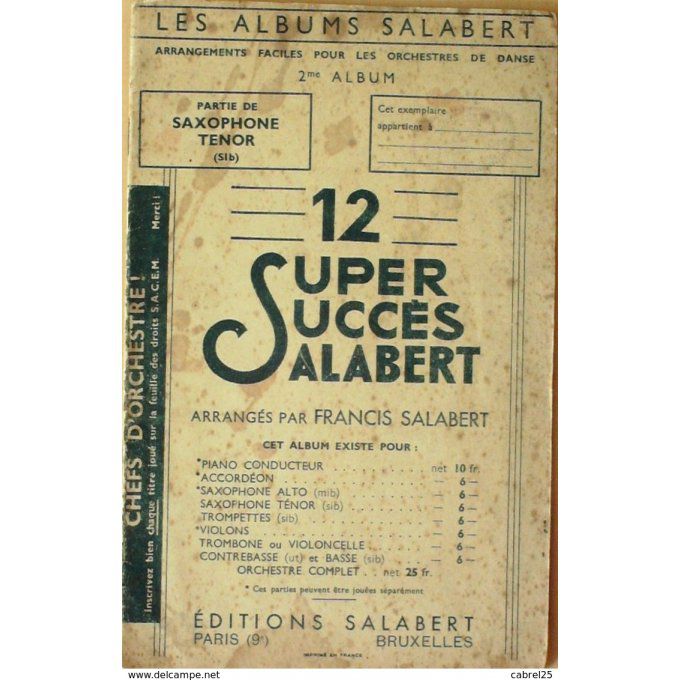 Retro Orchestre 12 Succès Saxophone Tenor Sib 1940