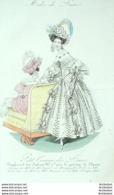 Gravure Mode Courrier des Dames 1832 #  956 (eau forte old Fashion plate)