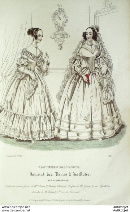 Costume Parisien 1838 # 3614 Robes de mariée ornée de dentelle