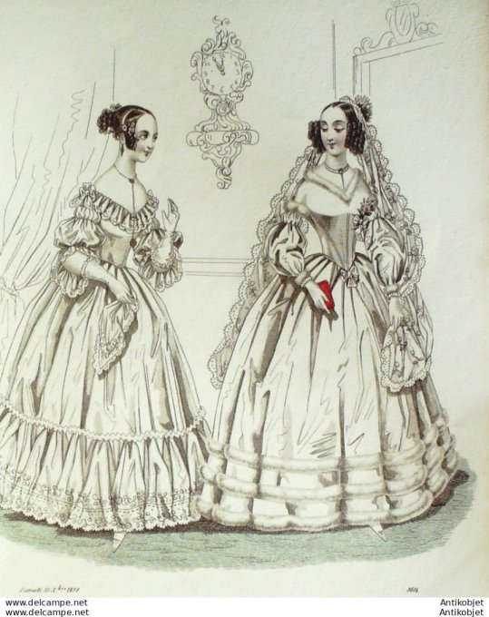 Costume Parisien 1838 # 3614 Robes de mariée ornée de dentelle