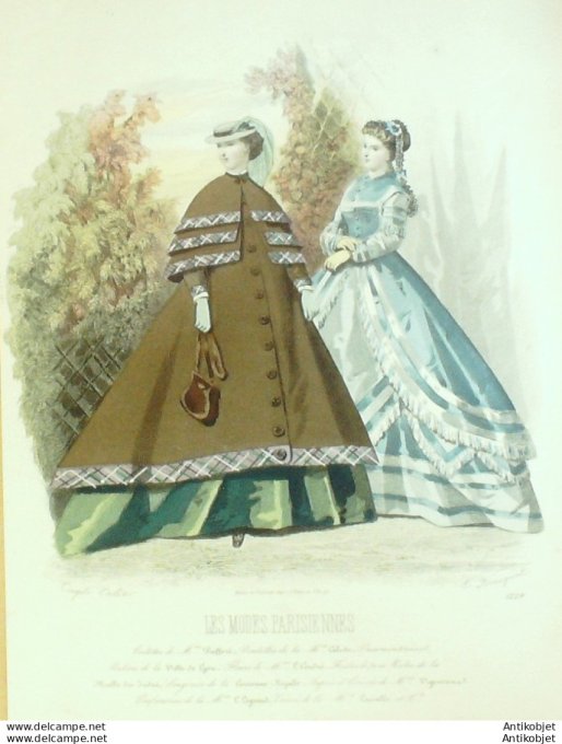 Gravure Les Modes Parisiennes 1865 #1229 Manteau gros de Naples Maison Pieffort