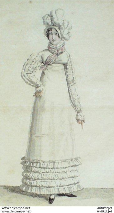 Gravure de mode Costume Parisien 1816 n°1593 Robe perkale