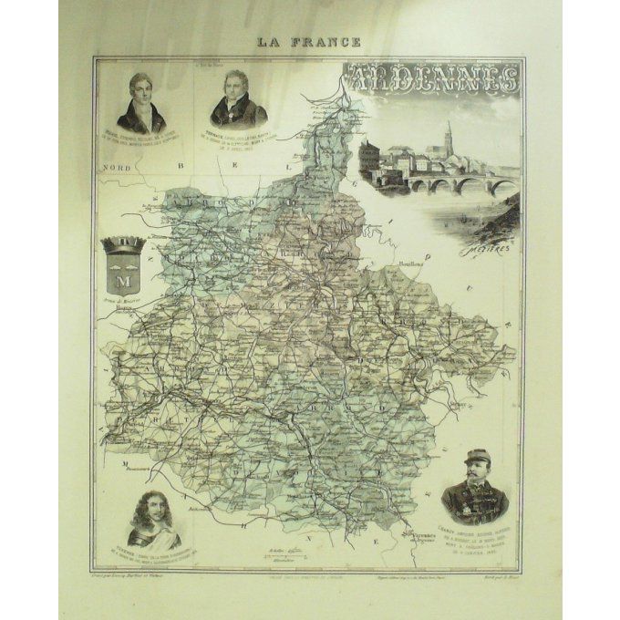 Carte Ardennes (08) Mezieres Graveur Lecoq Waltner Barbier 1868