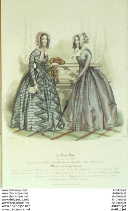 Gravure Mode Le Bon Ton 1843 # 837 (aquarelle old fashion plate)