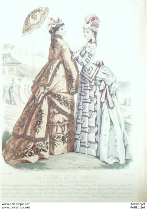 Gravure de mode La  Femme & La  Famille 1874 n°08 Mariée (Maison Depelchin)