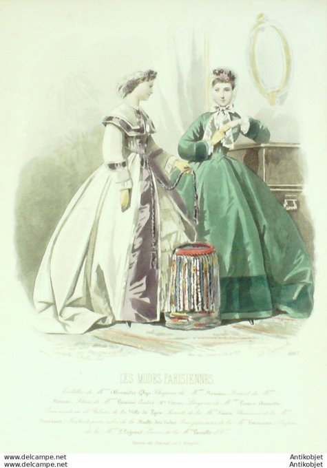 Gravure Les Modes Parisiennes 1863 #1087 Robes velours Maison Ghys