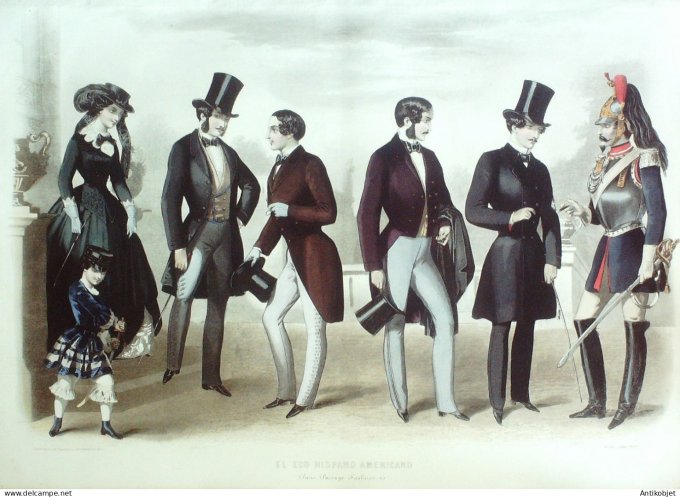 Gravure Mode El Eco Hispano Americano 1855- 7 (Old Fashion plate) Rare